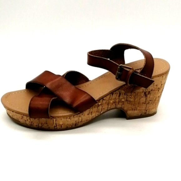 Maurices Womens Platform Block Heel Ankle‎ Strap Sandal Cushioned Brown Sz 10 M - Picture 1 of 9